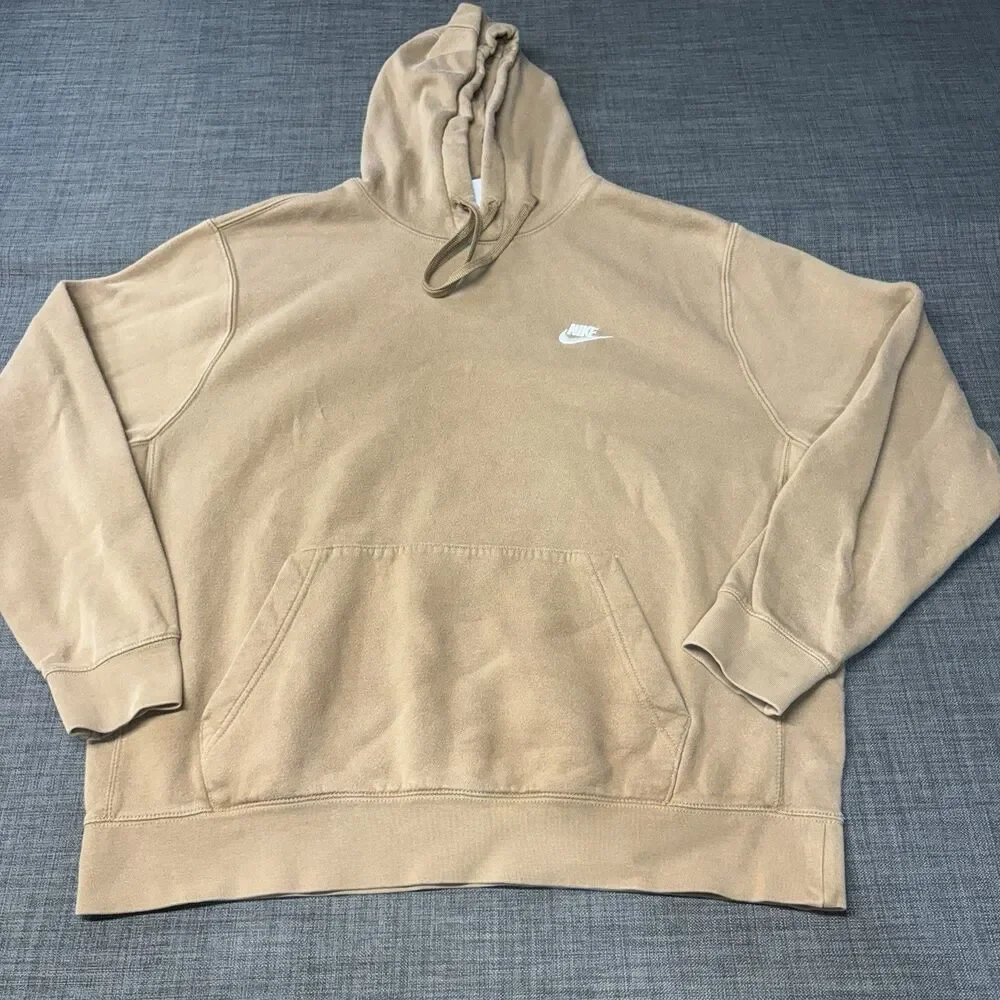 Nike Sportswear Club Fleece Pullover Hoodie Tan Khaki Sweatshirt Mens XL BV2654